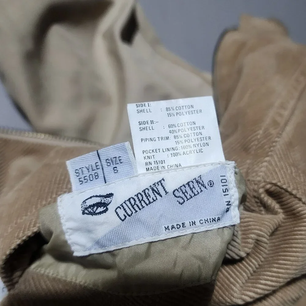 Vtg 90s Current Seen Reversible Corduroy Bomber Jacket Tan Beige Lined - Picture 11 of 13